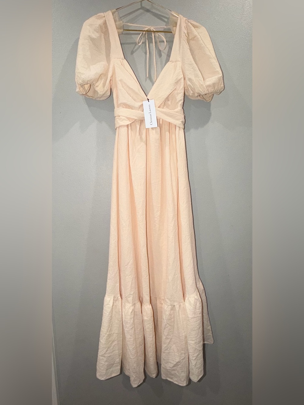 Christian Lacroix Puff-Sleeve Maxi Dress in Light Blush Size 8 BNWT